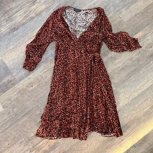 Eloquii Red Animal Print Long Sleeve Dress